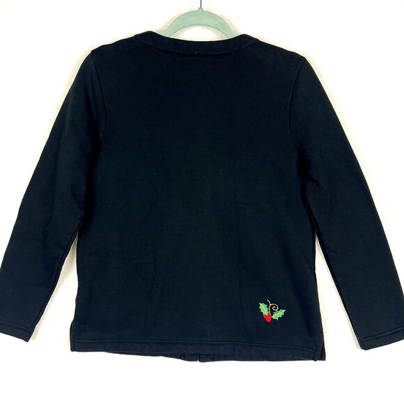 VTG Christmas Cardigan Black Sweater Womens SZ S Appliqued Holy Berry Festive - Picture 9 of 13